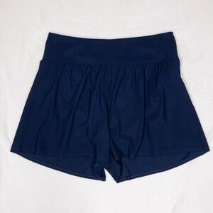 LL Bean Swim Shorts Womens 18 Navy Blue UPF 50+ Brief Liner High Rise